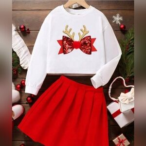 SHEIN Christmas SET White Teen Top & red Skirt